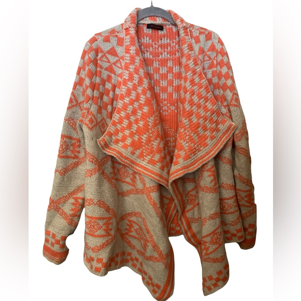 XTAREN Coral Taupe Tribal Aztec Print Long Sleeve Thick Cozy Sweater Woman’s M/L